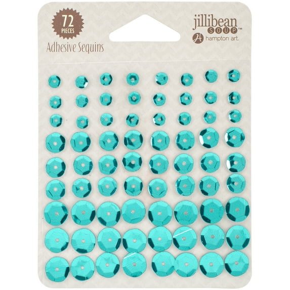 Jillibean Soup Self-Adhesive Sequins 5mm, 8mm & 10mm 72/Pkg-Teal, Pk 6