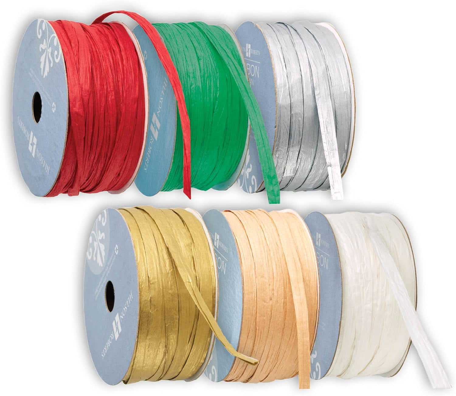 jillson-6-spool-count-1-4-x-50-paper-raffia-ribbon-christmas