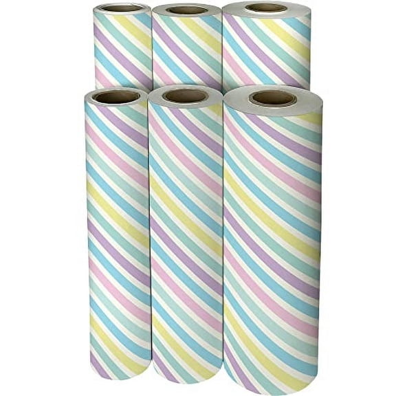 Jillson Roberts Bulk Gift Wrap, Everyday Gift Wrapping Supplies, Pastel Stripe, 1/4 Ream 208 feet x 24 inches
