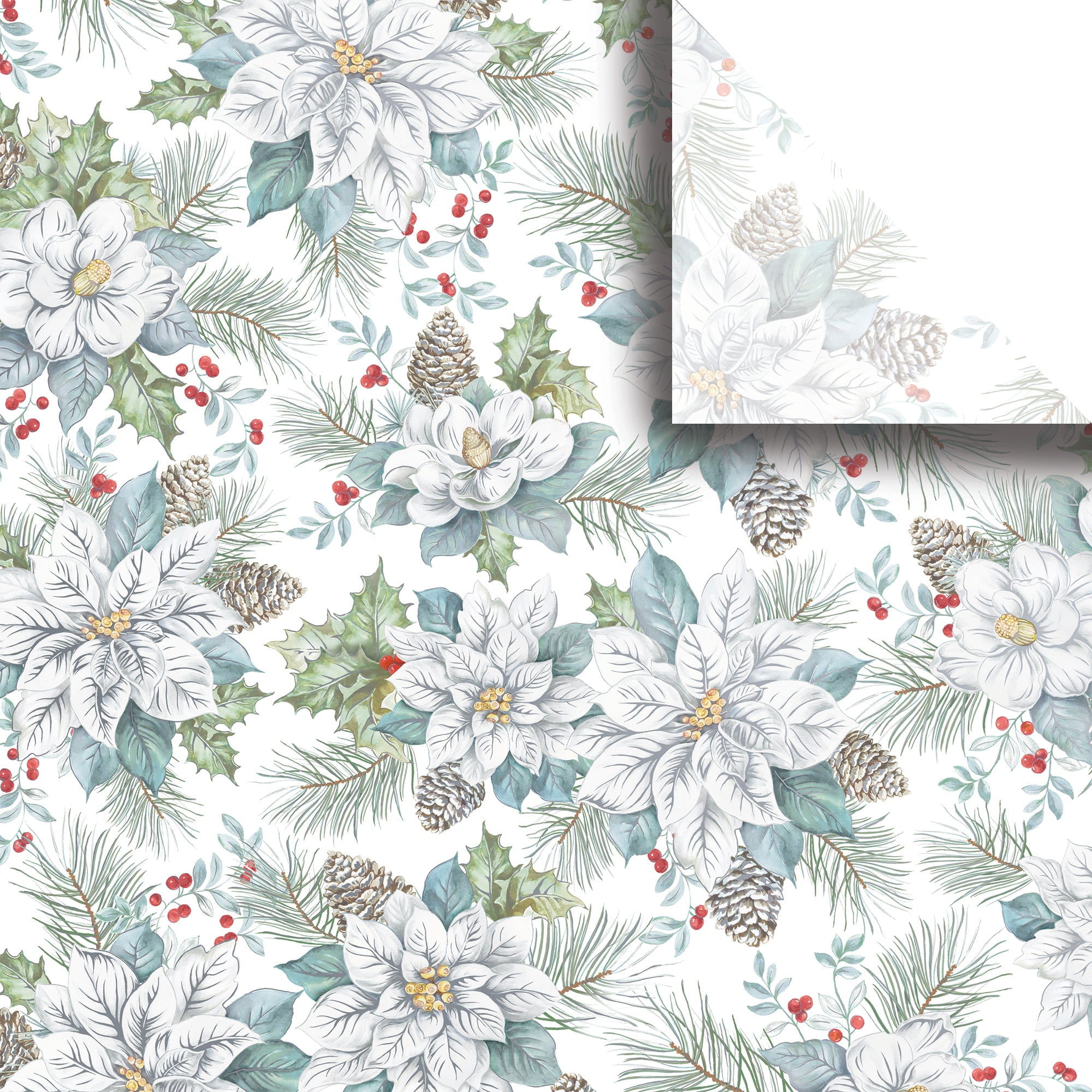 Jillson & Roberts Printed Christmas Gift Tissue 20" x 30", Snowdrift Floral (240 Unfolded Sheets)