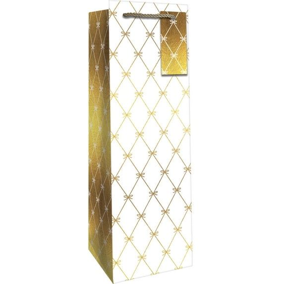 Jillson & Roberts Wine Bottle Embossed Gift Bags with Foil Accents, Beautiful Bows (12 Count)