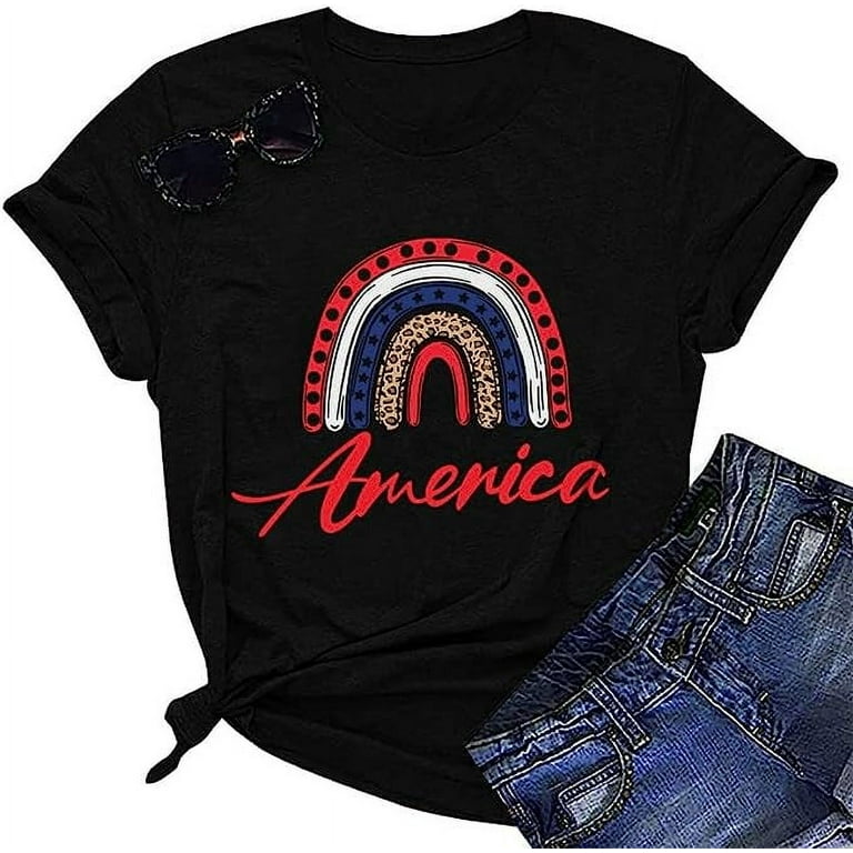 Jillumi Women's 4th of July Tops Patriotic American Flag T-Shirt