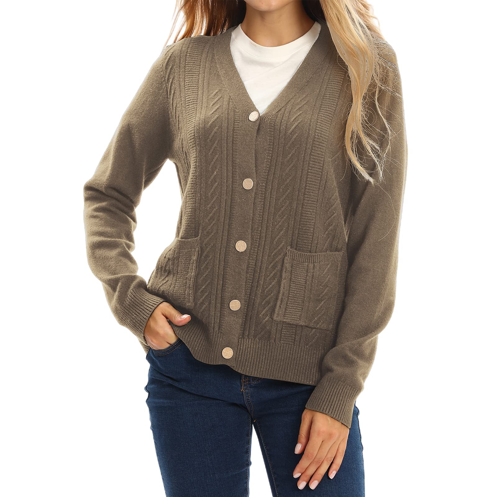Women's Lightweight Button Down Cardigan Sweater - Long Sleeve Open Front V-Neck Knit For Fall & Winter Outfits