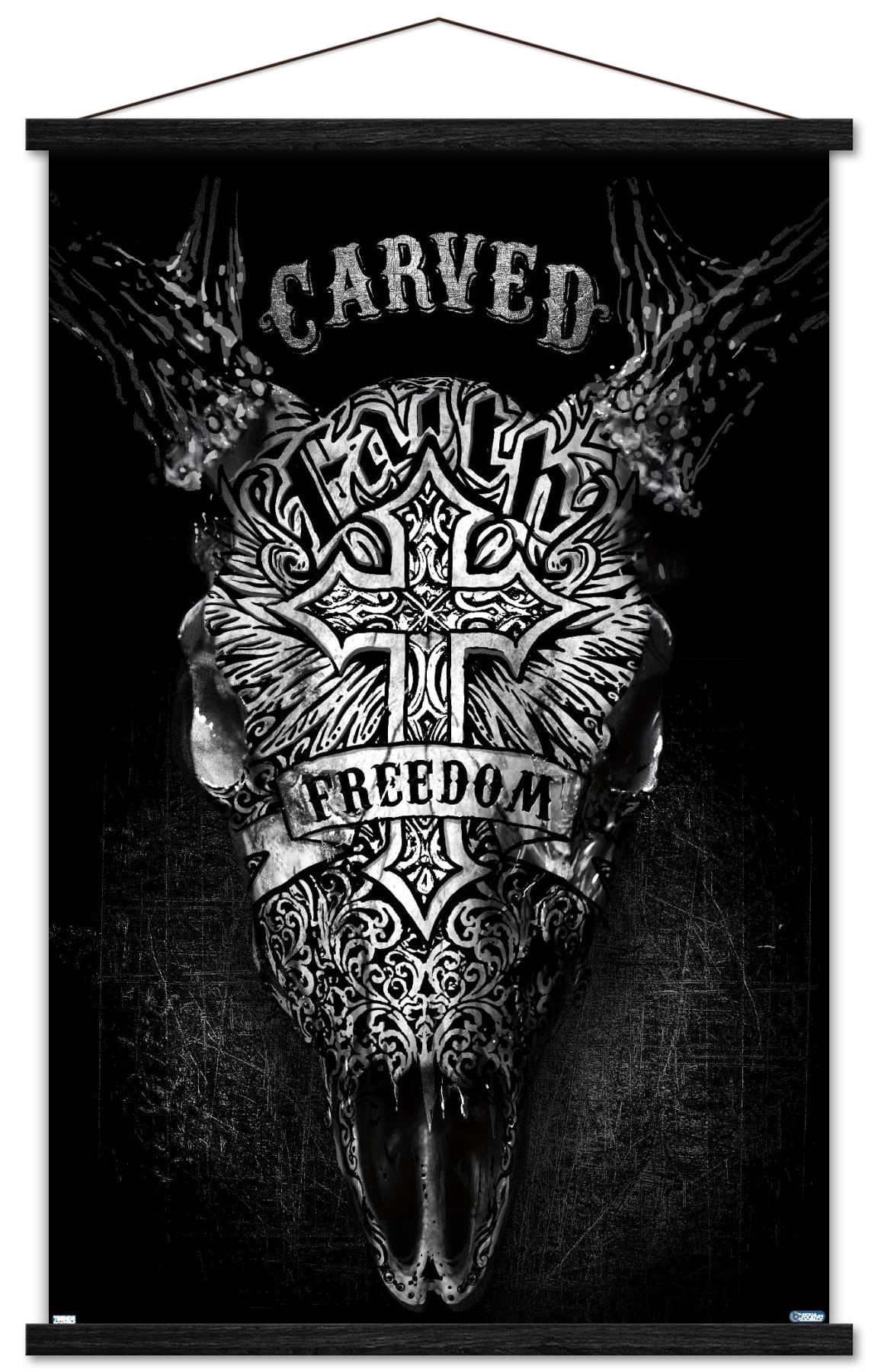 Jim Baldwin - Carved Faith Skull Wall Poster with Magnetic Frame, 22.375" x 34"