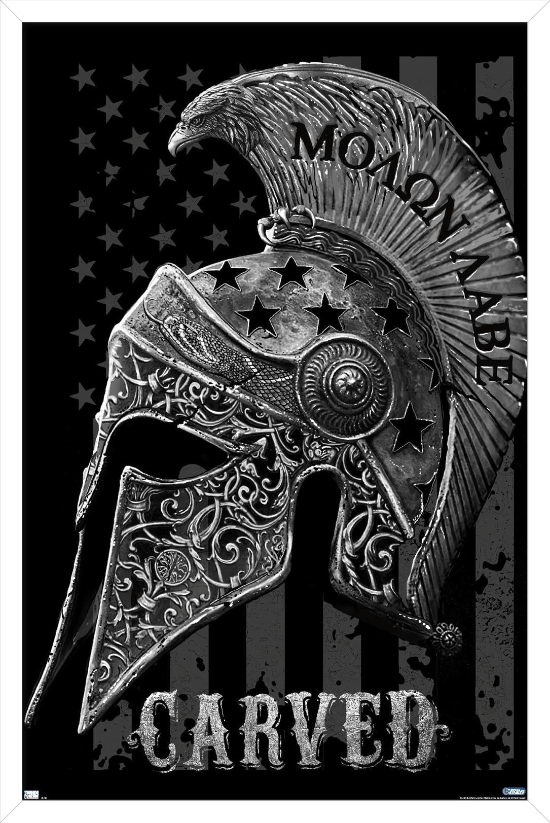 Jim Baldwin - Carved Helmet Wall Poster, 14.725" x 22.375" Framed