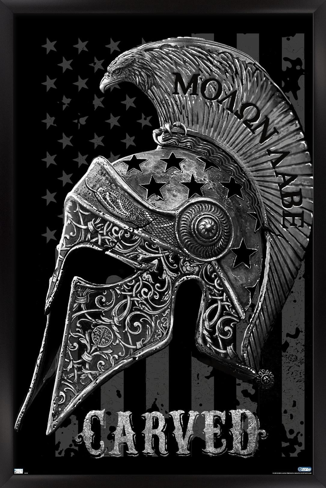 Jim Baldwin - Carved Helmet Wall Poster, 14.725" x 22.375" Framed