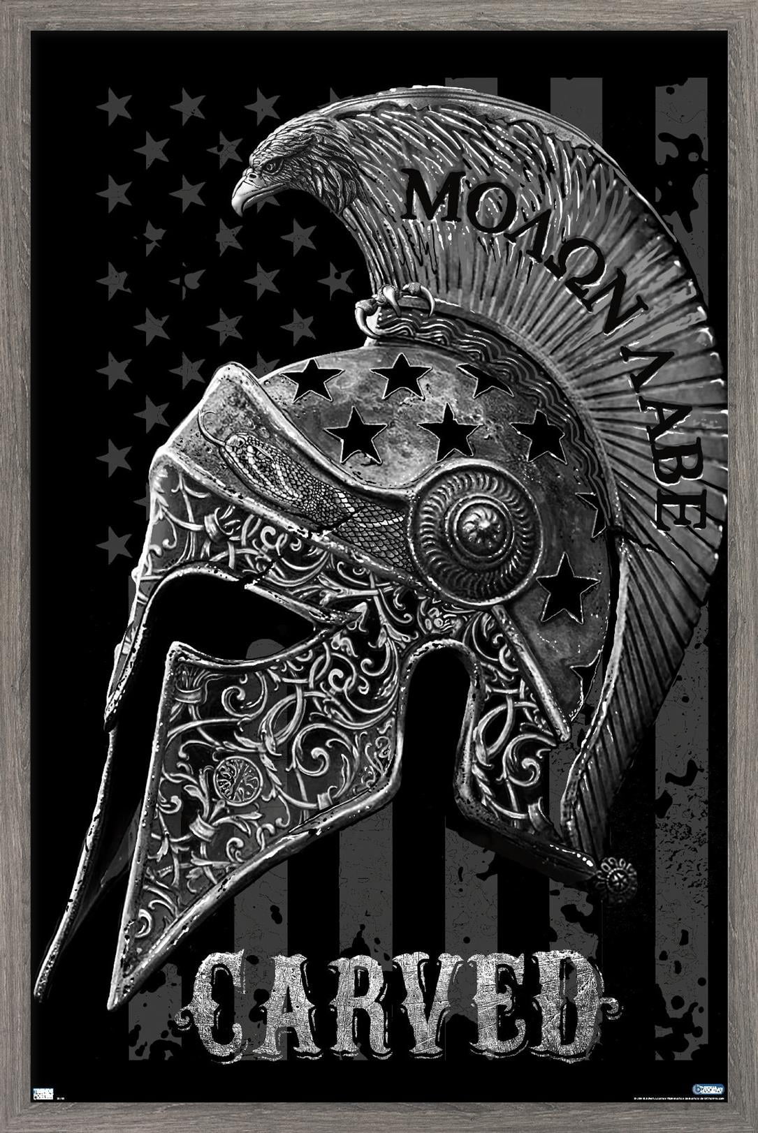Jim Baldwin - Carved Helmet Wall Poster, 22.375" x 34" Framed