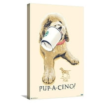Jim Baldwin - Pup-a-cino Canvas Wall Poster, 14.725" x 22.375"