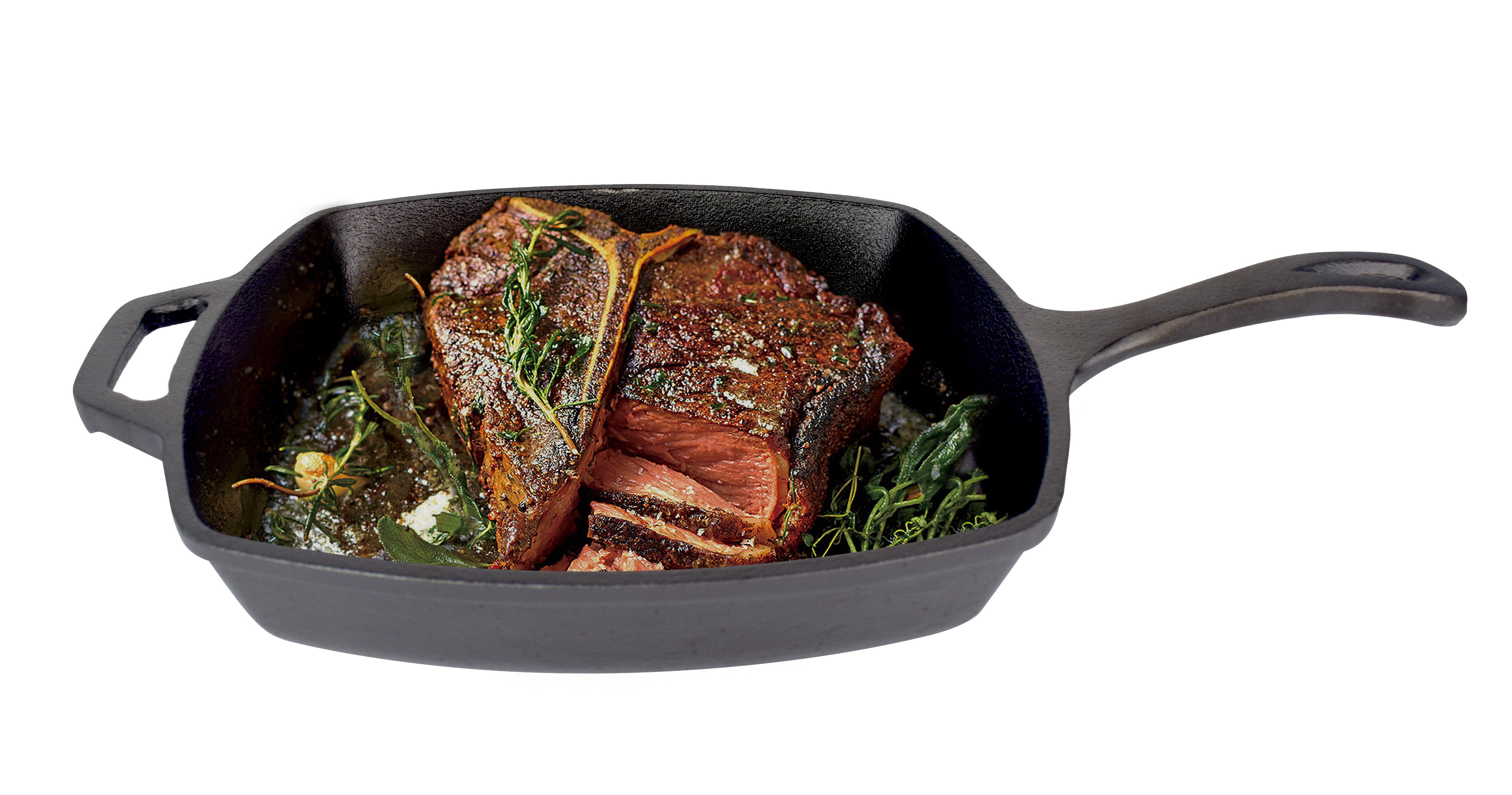 Jim Beam 10.5" Cast Iron Skillet, Square Cast Iron Pan, Pre Seasoned
