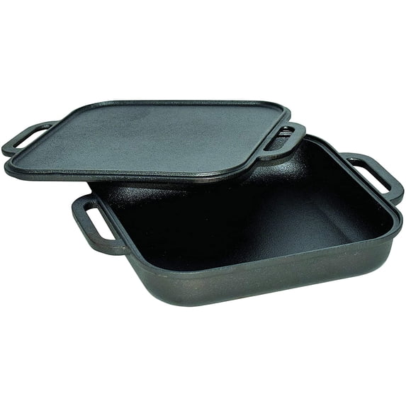 Jim Beam 3-in-1 Cast Iron Skillet with Double Sided Griddle, 3, Black