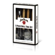 Jim Beam 5-Piece Barbecue and Grilling Tool Set, Heavy Duty Construction, Stainless Steel Tools, Parawood Handles