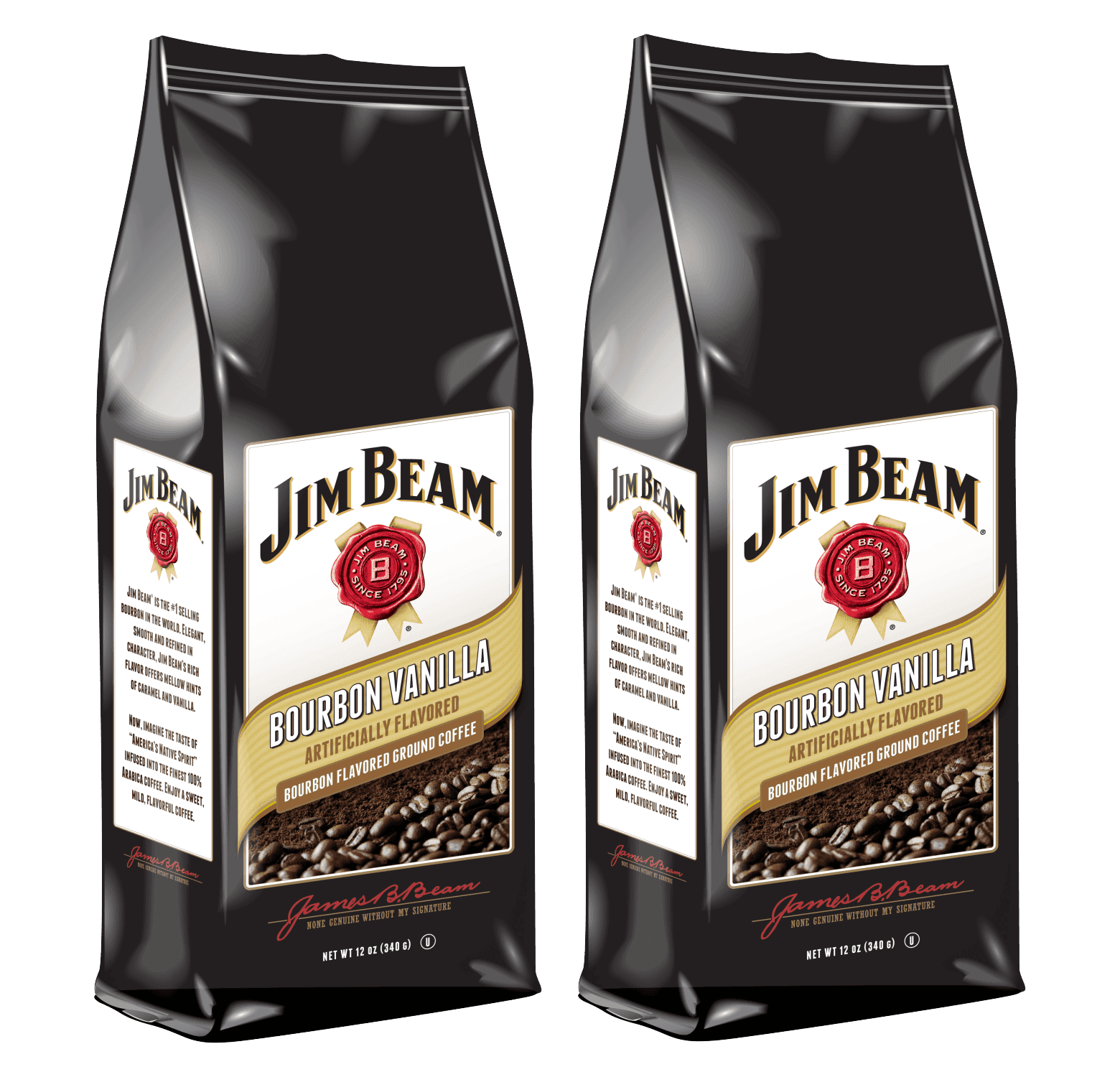 Jim Beam Bourbon Vanilla Bourbon Flavored Medium Roast Ground Coffee, 2 Bags (12 oz ea.)
