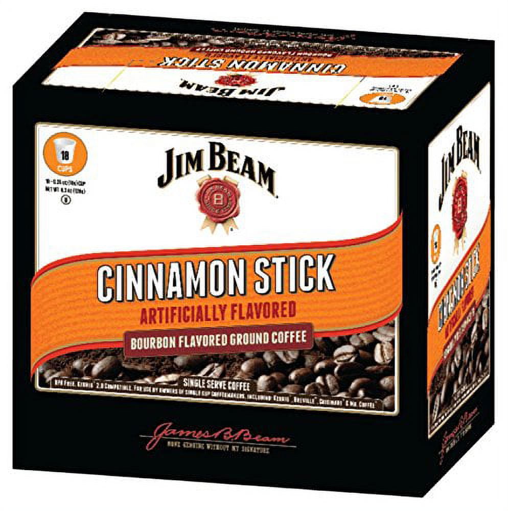 Jim Beam Cinnamon Stick Bourbon Flavored Single Serve Coffee, 18 cups, Keurig 2.0 Compatible