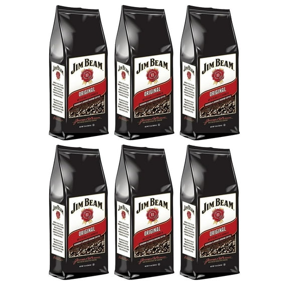 Jim Beam Coffee, Original Bourbon Flavored Non Alcoholic Ground Coffee - 12 Ounce Bag (Case of 6)