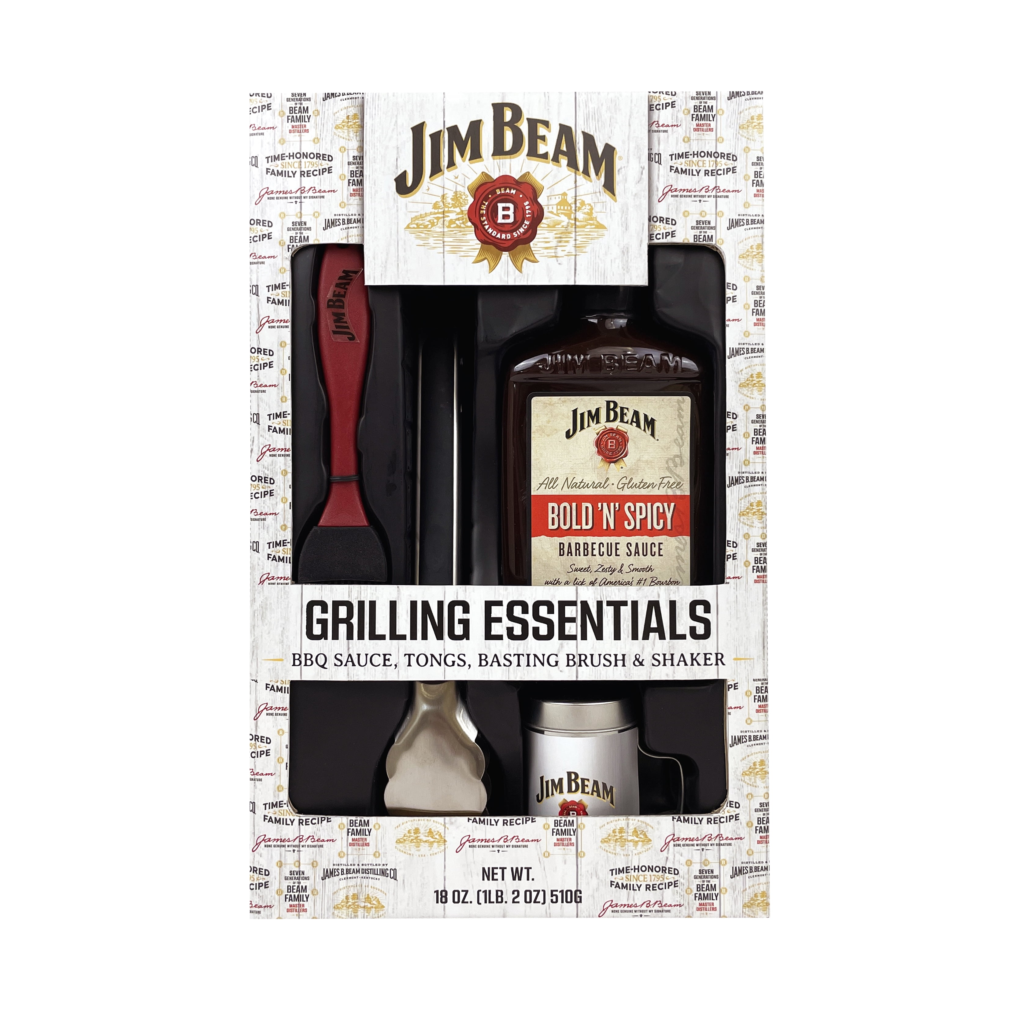 Jim Beam Deluxe BBQ Gift Set includes 18oz of Jim Beam Original BBQ Sauce and BBQ Tools