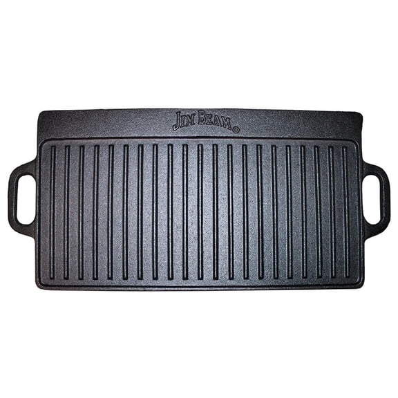 Jim Beam Pre Seasoned Heavy Duty Double Sided Cast Iron Griddle Pan Black JB0168
