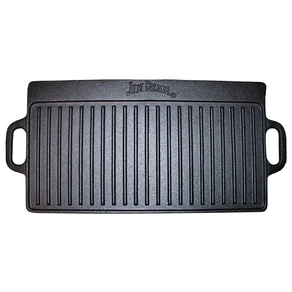 Jim Beam Pre Seasoned Heavy Duty Double Sided Cast Iron Griddle Pan Black JB0168
