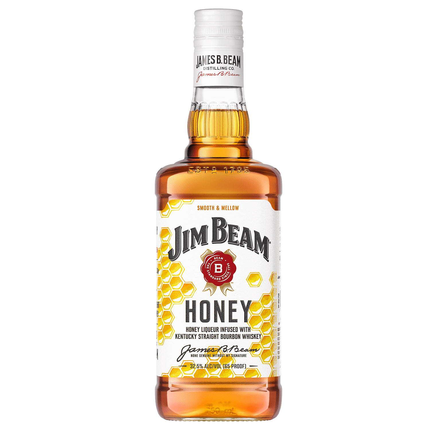 Jim Beam Honey Flavored Whiskey, 750 ml Single Glass Bottle, 32.5% ABV 65 Proof