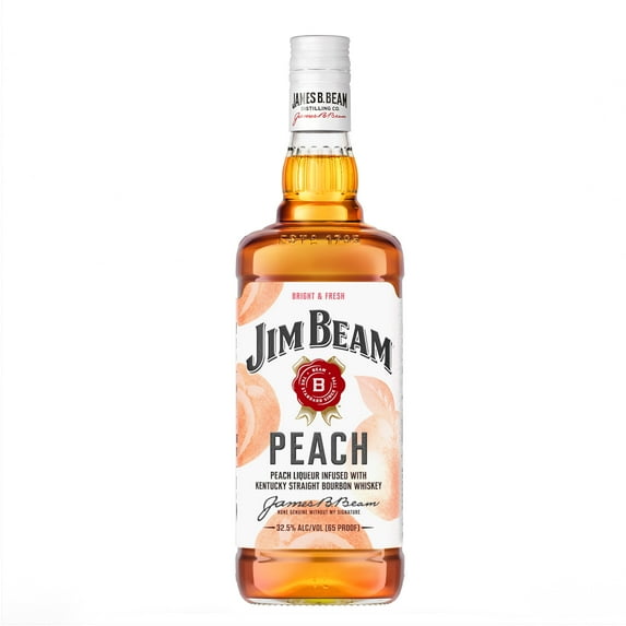 Jim Beam Peach Infused Straight Bourbon Flavored Whiskey, 1 L Bottle, 33% ABV