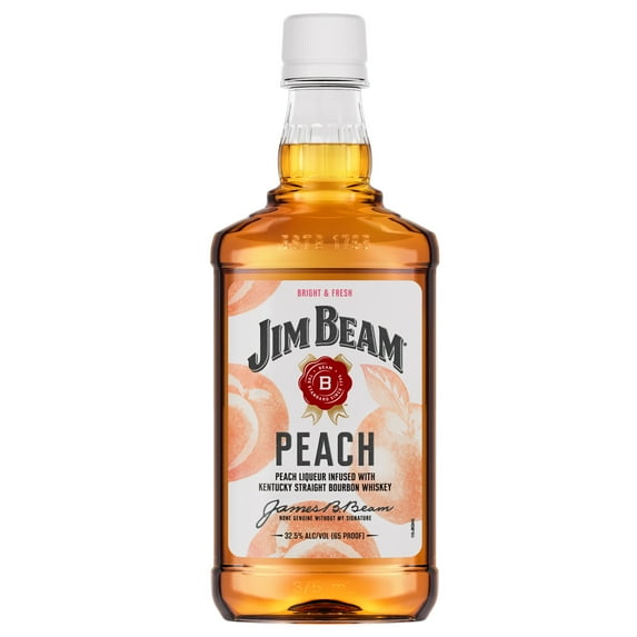 Jim Beam Peach Infused Straight Bourbon Flavored Whiskey, 375 ml PET Bottle, 33% ABV