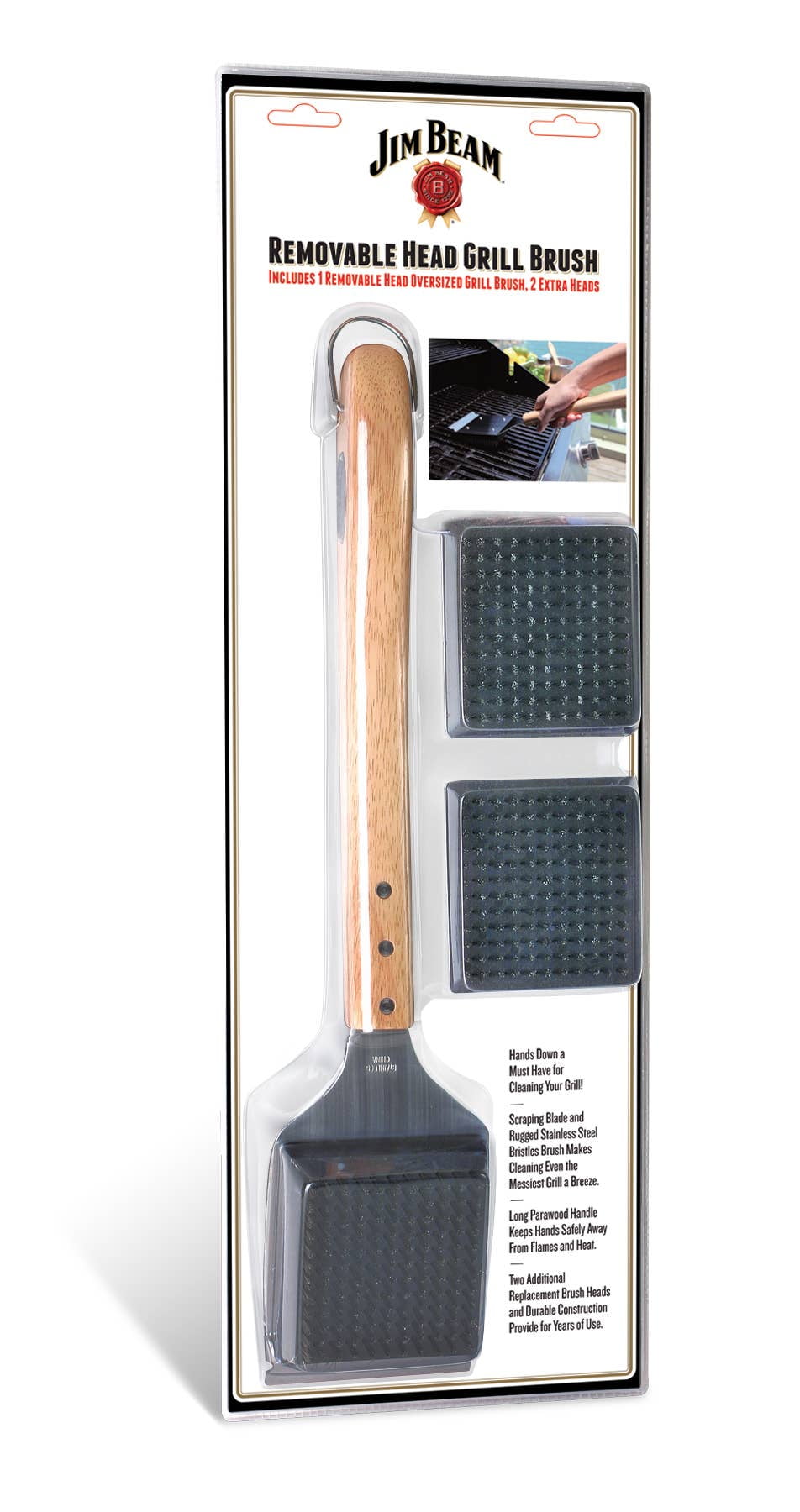 Jim Beam Stainless Steel Grill Cleaning Brush, 2 Brush Heads