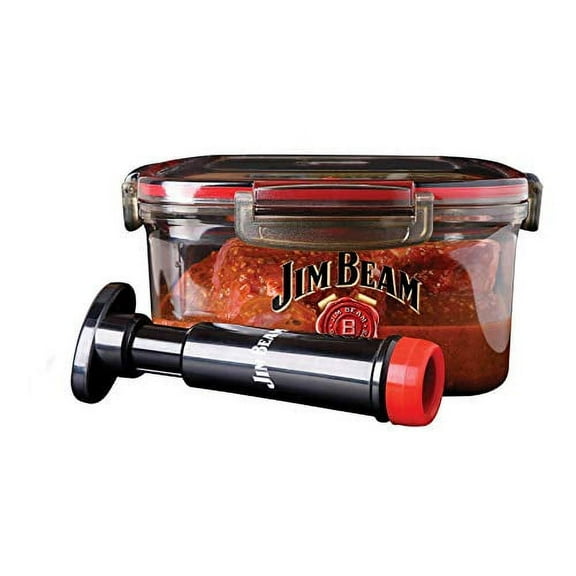 Jim Beam Vacuum Sealed Marinade Box for Grilling and Barbecue, Standard, Red