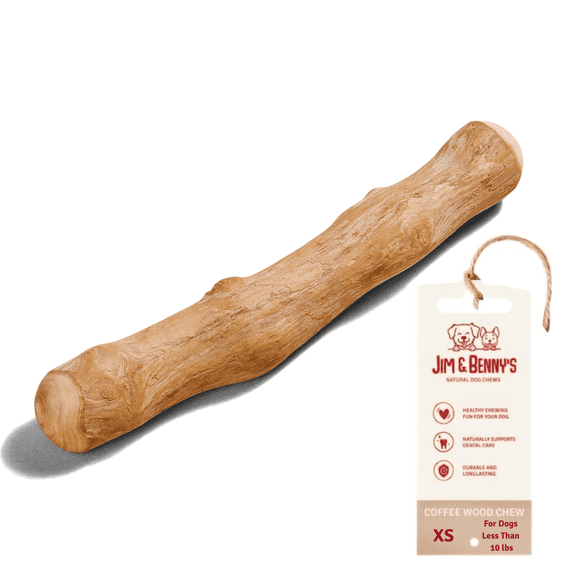 Jim & Benny’s Coffee Wood Dog Chew | Extra Small (For Dogs Up to 10 lbs) | Natural Dog Chew for Light Chewers | Supports Dental Health | Splinter-Free & Long Lasting