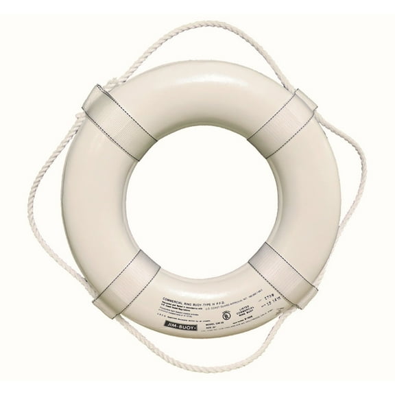 Jim-Buoy G-Series White Weather-Resistant 20" USCG-Approved Life Ring with Webbing Straps
