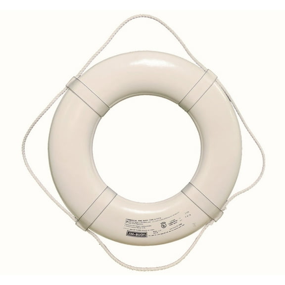 Jim-Buoy G-Series White Weather-Resistant 30" Life Ring with Webbing Straps