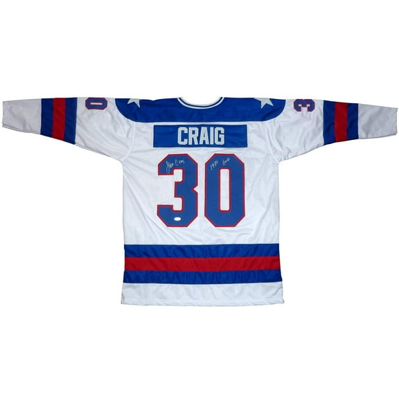 Jim Craig Autographed USA Hockey (White #30) Custom Stitched Jersey with 1980 Gold - JSA