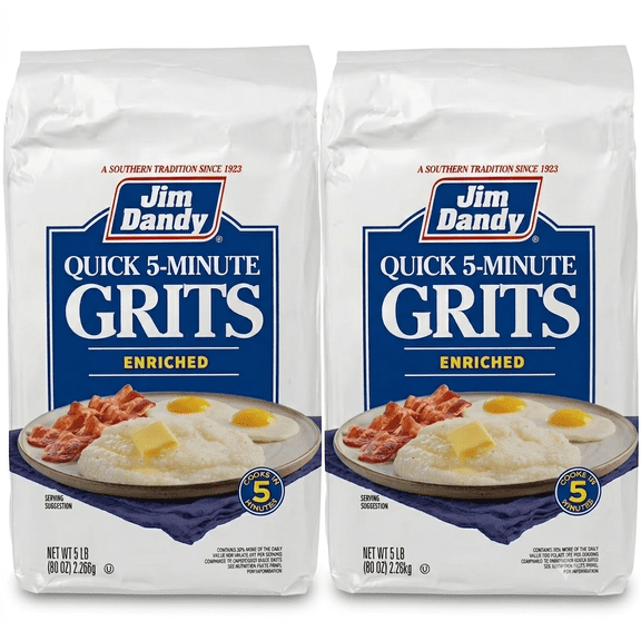 Jim Dandy Quick Grits, 5 lb Bags, 2 Pack (80 oz Each), Enriched Quick-Cooking Corn Grits