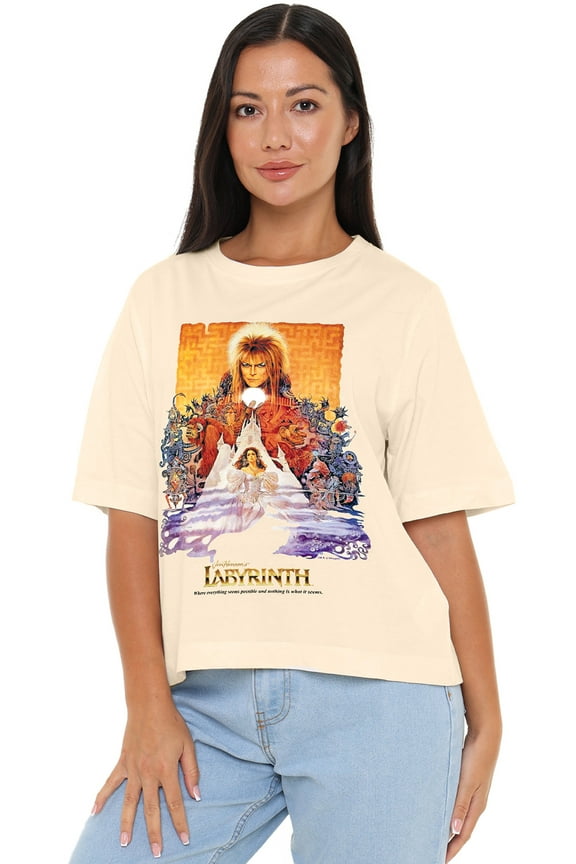 Jim Henson Labyrinth Movie Poster Women's Boxy Cropped T-Shirt Casual Graphic Tee
