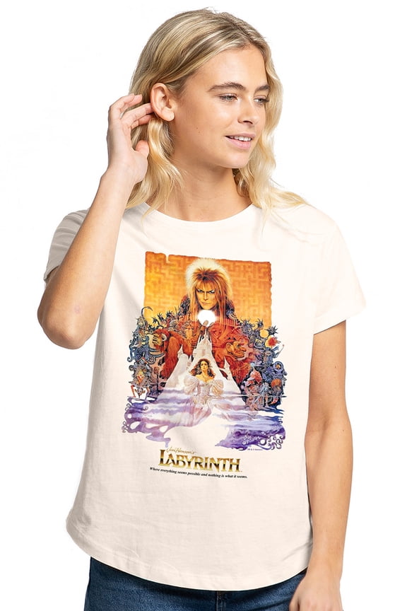Jim Henson Labyrinth Movie Poster Women's Graphic T-Shirt Rolled Sleeve Tee