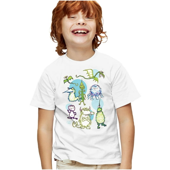 Jim Henson Monster Doodles Kids T Shirt for Youth Boys and Girls, White, Medium
