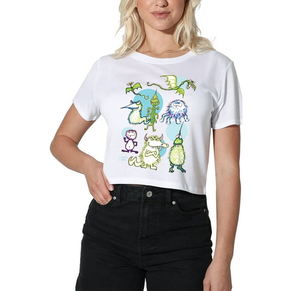 Jim Henson Monster Doodles Women's Crop Top T-Shirt, White, Small