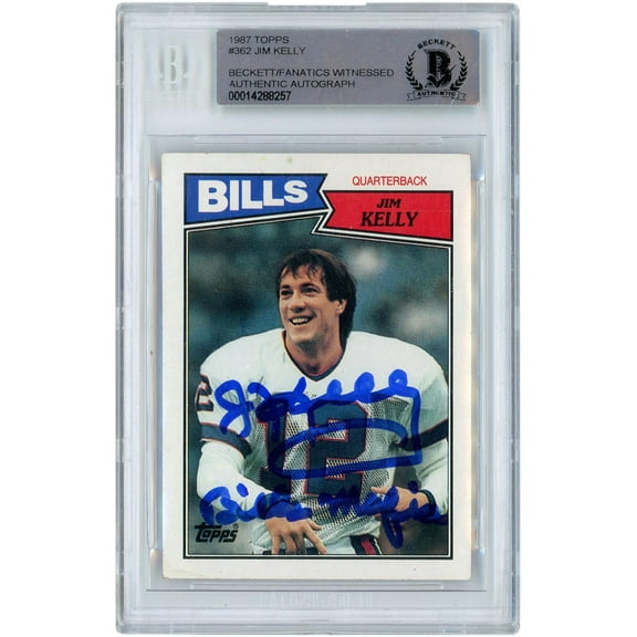 Jim Kelly Buffalo Bills Autographed 1987 Topps #362 Beckett Fanatics Witnessed Authenticated Rookie Card with "BILLS MAFIA" Inscription - Fanatics Authentic Certified