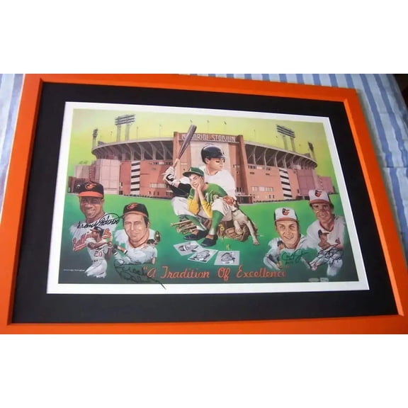 Jim Palmer Cal Ripken Brooks Robinson Frank Robinson autographed Orioles 1991 litho framed JSA