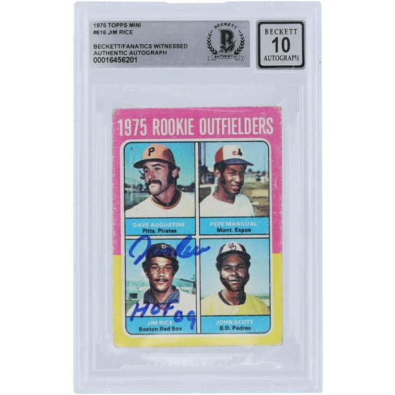 Jim Rice Boston Red Sox Autographed 1975 Topps #616 Beckett Fanatics Witnessed Authenticated 10 Rookie Card with "HOF 09" Inscription - Fanatics Authentic Certified