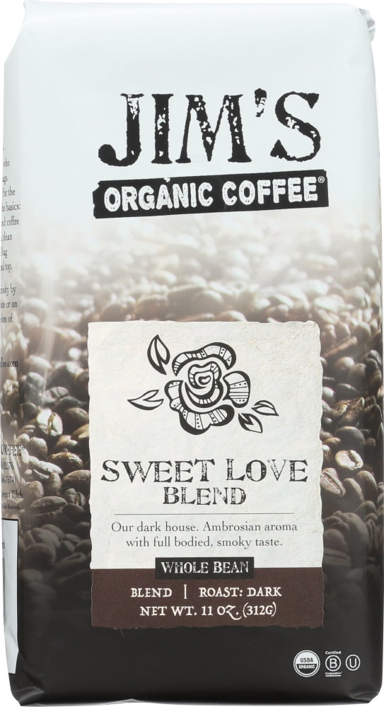 Jim'S Organic Coffee Whole Bean Sweet Love Blend, 11 Oz