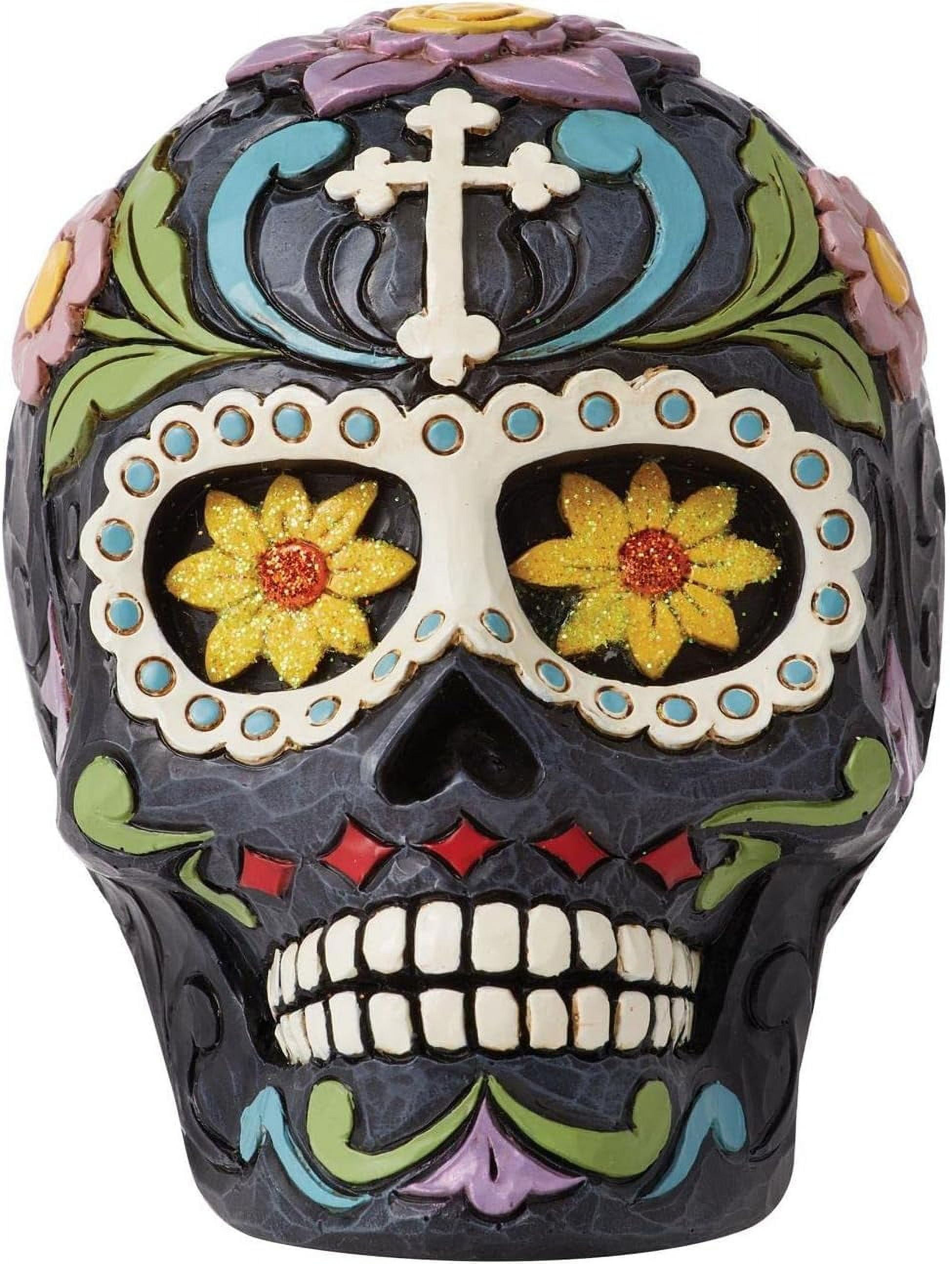 Jim Shore Black Blossom - 1 Skull Figurine 3.5 Inch, Resin - Halloween Skull Flowers Cross 6012754