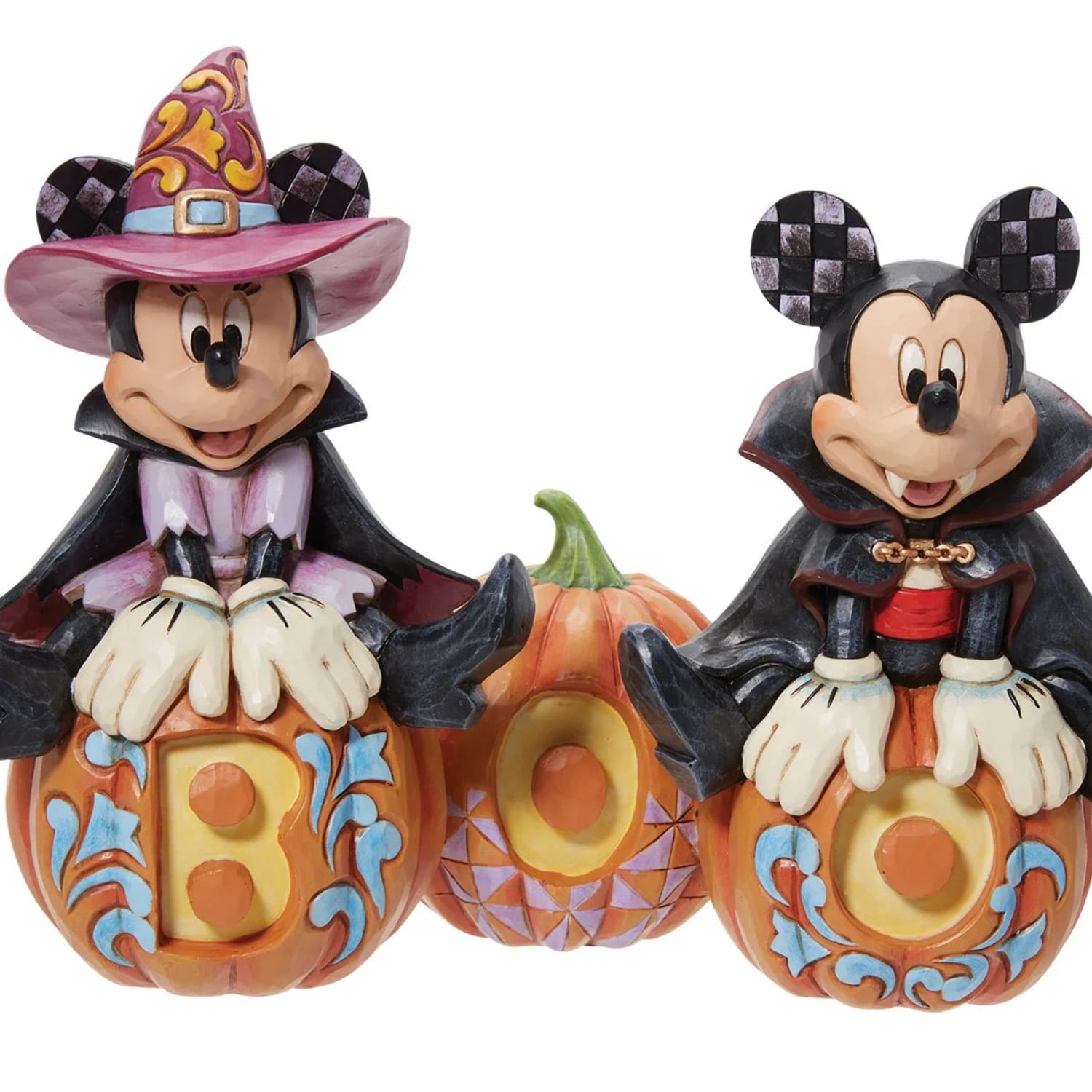 Mickey and Minnie Halloween Resin Figurine with Glow-in-the-Dark Pumpkins