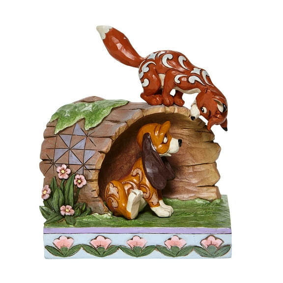 Jim Shore Disney Traditions 6008077 Fox and Hound On Log Figurine 5.75" H