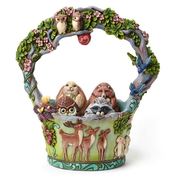 Jim Shore Heartwood Creek Woodland Basket with 4 Eggs