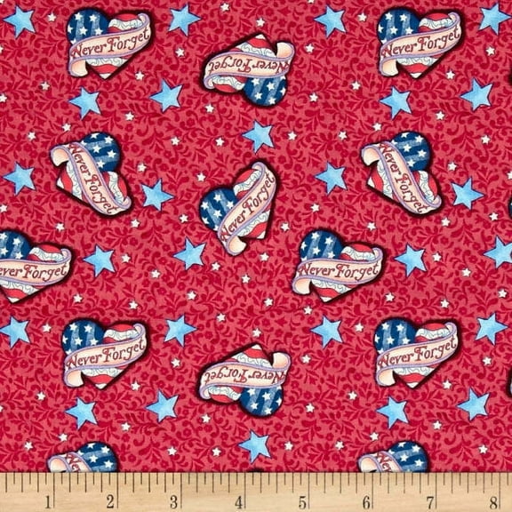 Jim Shore Patriotic Hearts Red 100% Cotton Fabric By The Yard