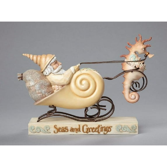Jim Shore River's End Coastal Santa Shell Sleigh with Seahorse Figurine 4058852