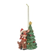 Jim Shore Rudolph Next To Christmas Tree Ornament Lighted Nose 6010720
