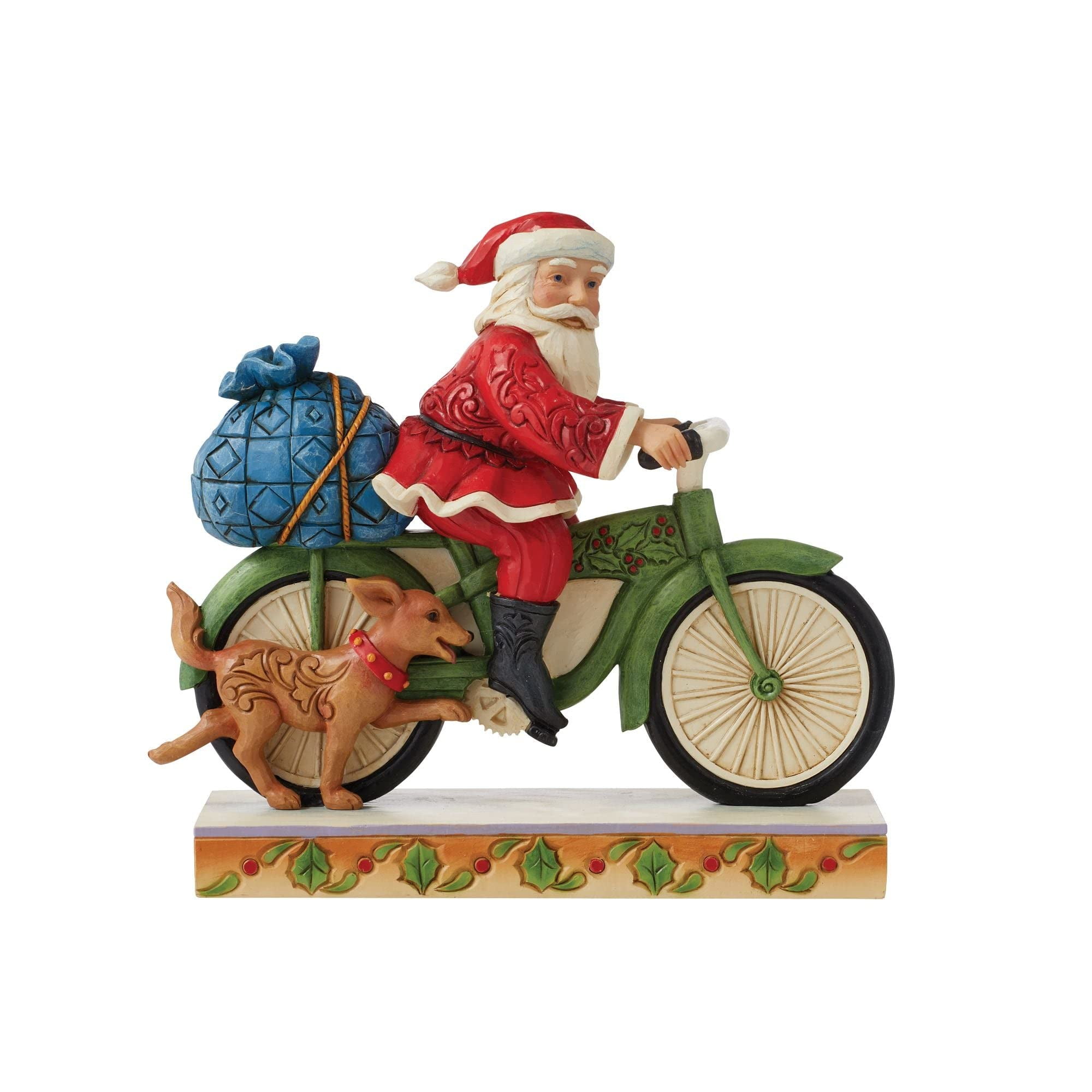 Santa Riding Bicycle with Dog Resin Figurine, 9"