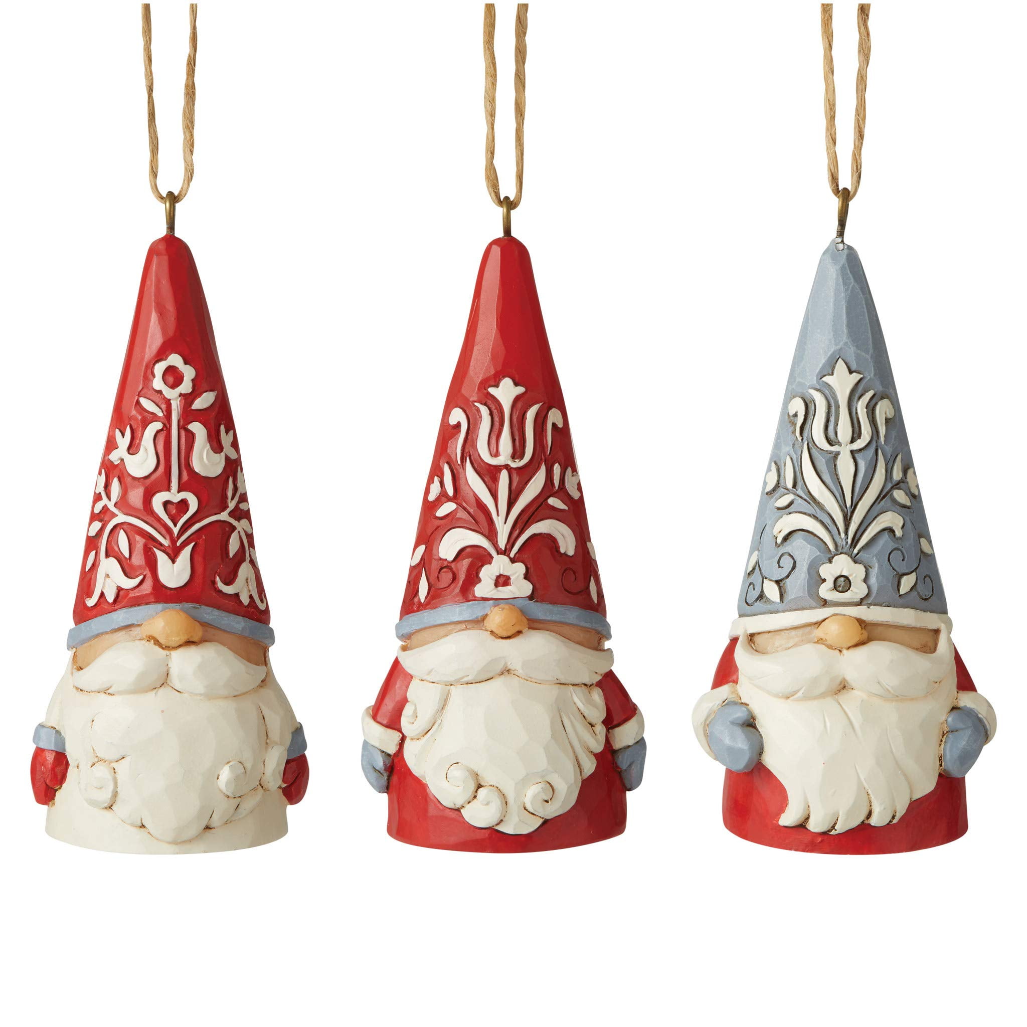 Nordic Noel Red and Blue Resin Gnome Ornament Set