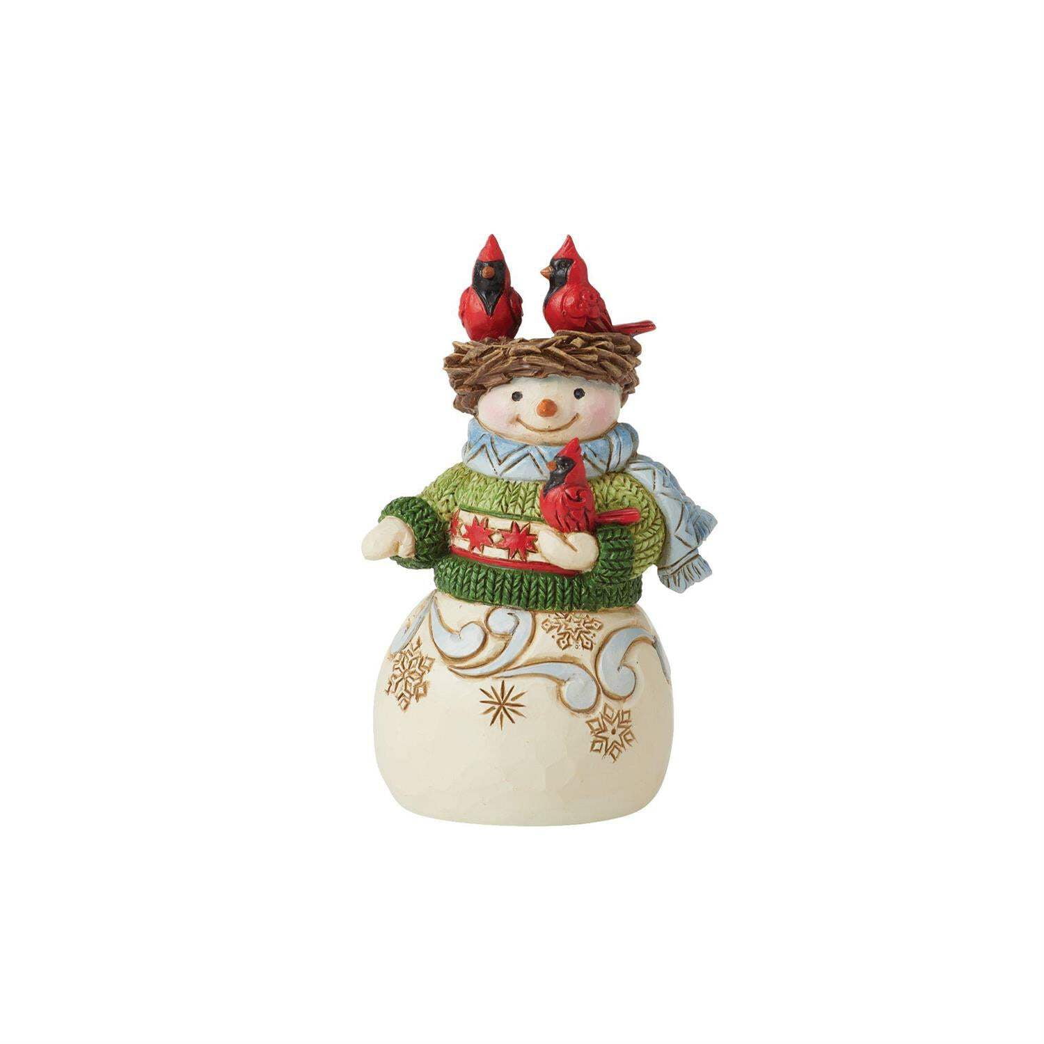 Jim Shore Snowman With Nest On Head Mini - One Figurine 3.75 Inch, Resin - Heartwood Creek Cardinals 6012957