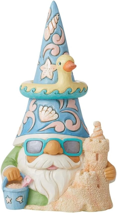 Coastal Gnome with Sandcastle and Duck Floatie Figurine, 6.25 inches